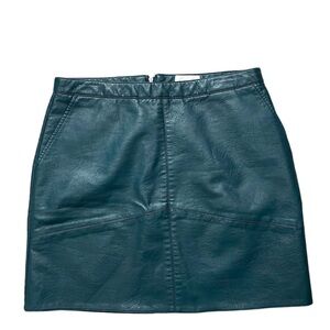 Dark Green Dark Teal Mini Leather Skirt - Rihanna-inspired